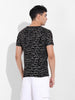 Men's Black Slim Fit Abstract Printed Round Neck T-shirt