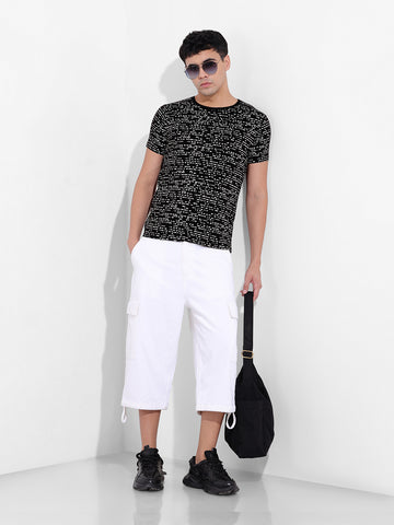 Men's Black Slim Fit Abstract Printed Round Neck T-shirt