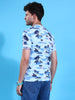 Men's Blue Slim Fit Tropical Print Round Neck T-shirt