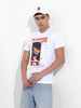Men's White Slim Fit Printed Round Neck T-shirt