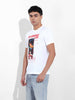 Men's White Slim Fit Printed Round Neck T-shirt