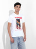 Men's White Slim Fit Printed Round Neck T-shirt