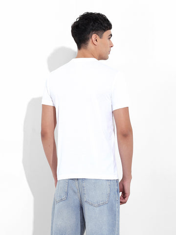 Men's White Slim Fit Printed Round Neck T-shirt