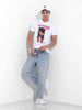 Men's White Slim Fit Printed Round Neck T-shirt