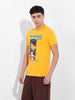 Men's Yellow Slim Fit Printed Round Neck T-shirt
