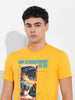 Men's Yellow Slim Fit Printed Round Neck T-shirt