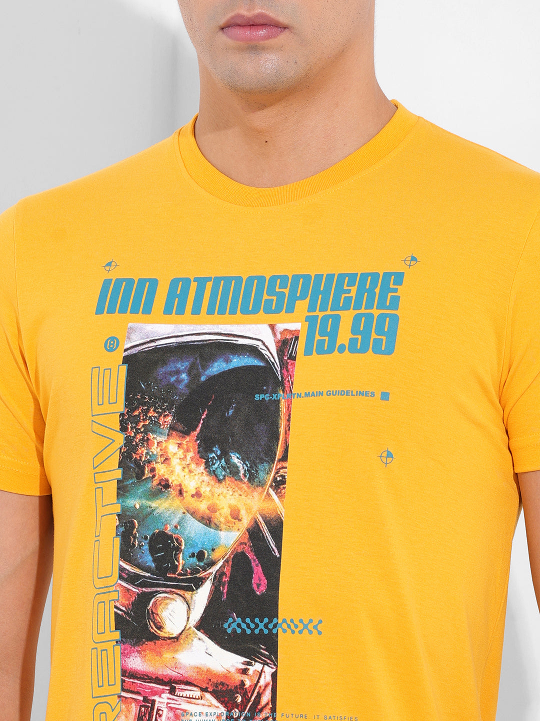 Men's Yellow Slim Fit Printed Round Neck T-shirt