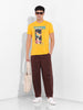 Men's Yellow Slim Fit Printed Round Neck T-shirt