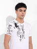 Men's White Slim Fit Placement Print Round Neck T-shirt