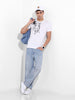 Men's White Slim Fit Placement Print Round Neck T-shirt
