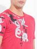 Men's Red Slim Fit Placement Print Round Neck T-shirt