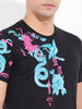 Men's Black Slim Fit Placement Print Round Neck T-shirt
