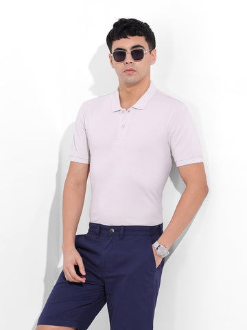 Men's Beige Slim Fit Graphic Back Printed Polo Collar T-shirt