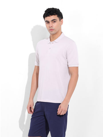Men's Beige Slim Fit Graphic Back Printed Polo Collar T-shirt