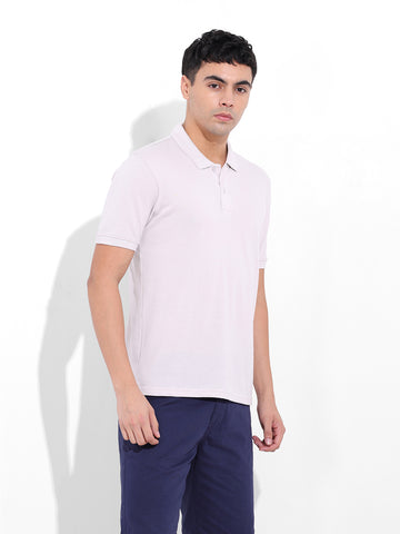 Men's Beige Slim Fit Graphic Back Printed Polo Collar T-shirt