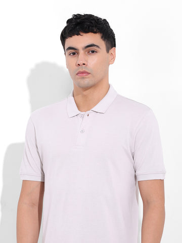 Men's Beige Slim Fit Graphic Back Printed Polo Collar T-shirt