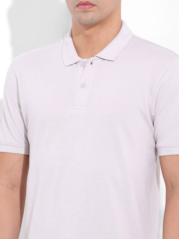 Men's Beige Slim Fit Graphic Back Printed Polo Collar T-shirt