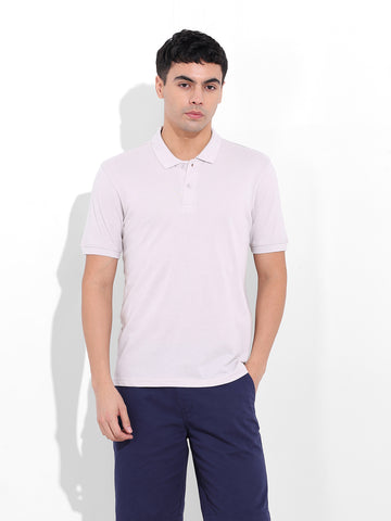 Men's Beige Slim Fit Graphic Back Printed Polo Collar T-shirt