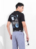 Men's Black Slim Fit Graphic Back Printed Polo Collar T-shirt