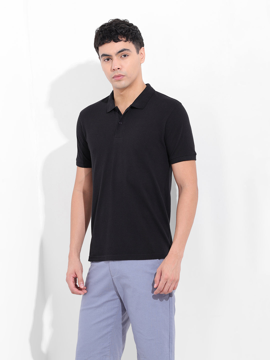 Men's Black Slim Fit Graphic Back Printed Polo Collar T-shirt