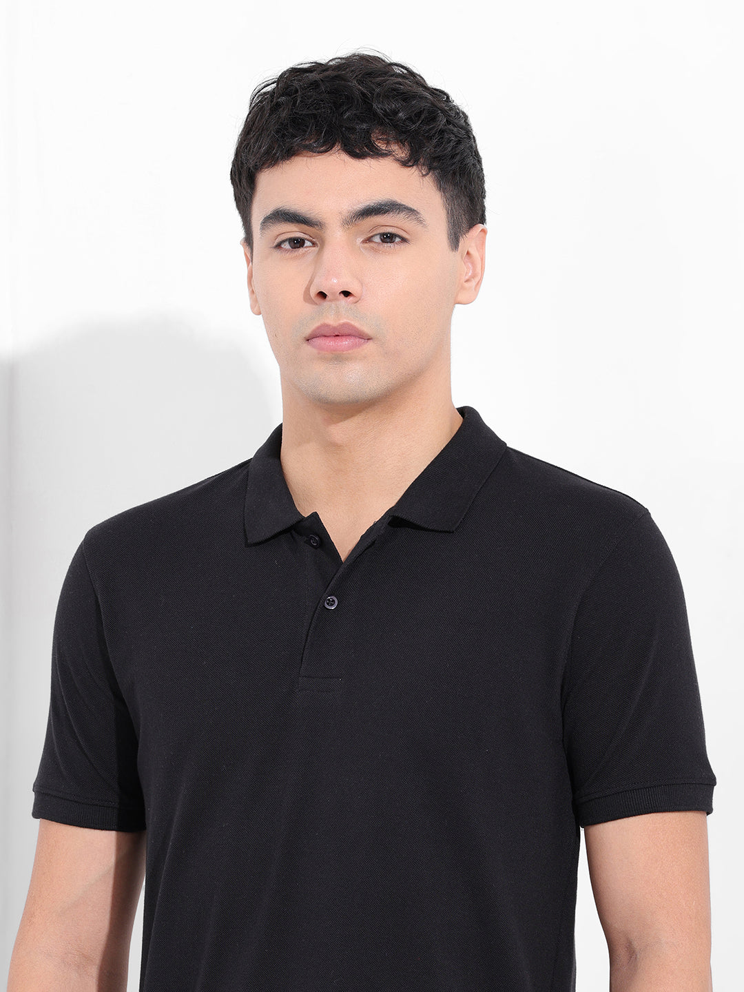 Men's Black Slim Fit Graphic Back Printed Polo Collar T-shirt