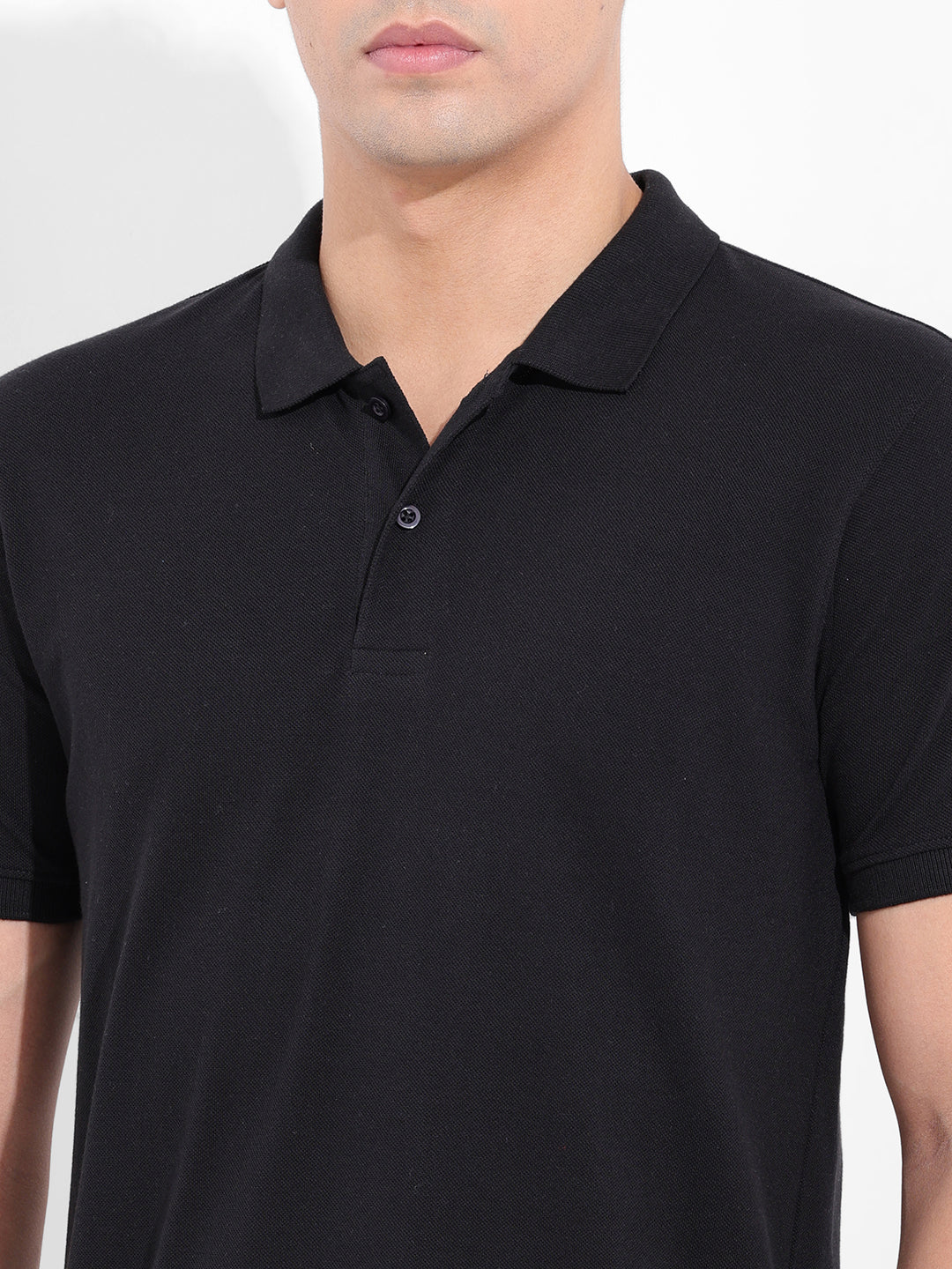 Men's Black Slim Fit Graphic Back Printed Polo Collar T-shirt