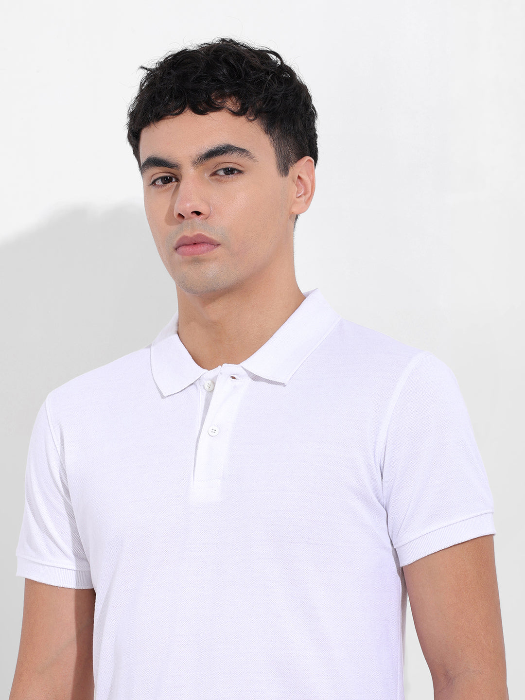 Men's White Slim Fit Graphic Back Printed Polo Collar T-shirt