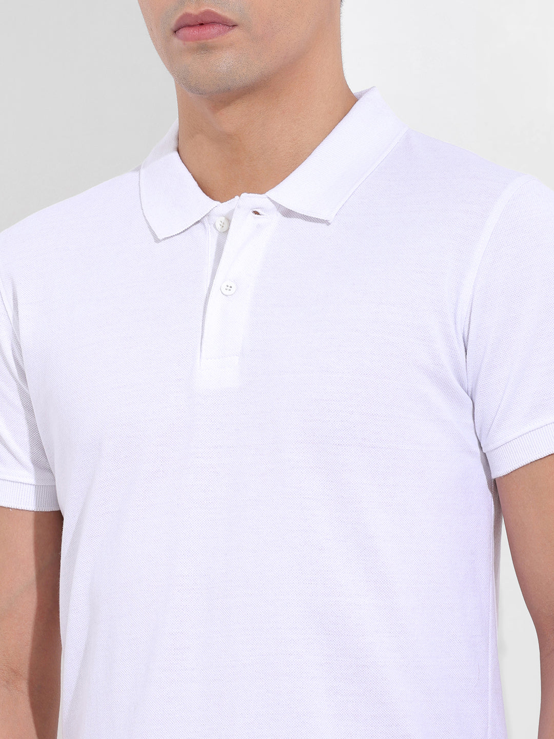 Men's White Slim Fit Graphic Back Printed Polo Collar T-shirt