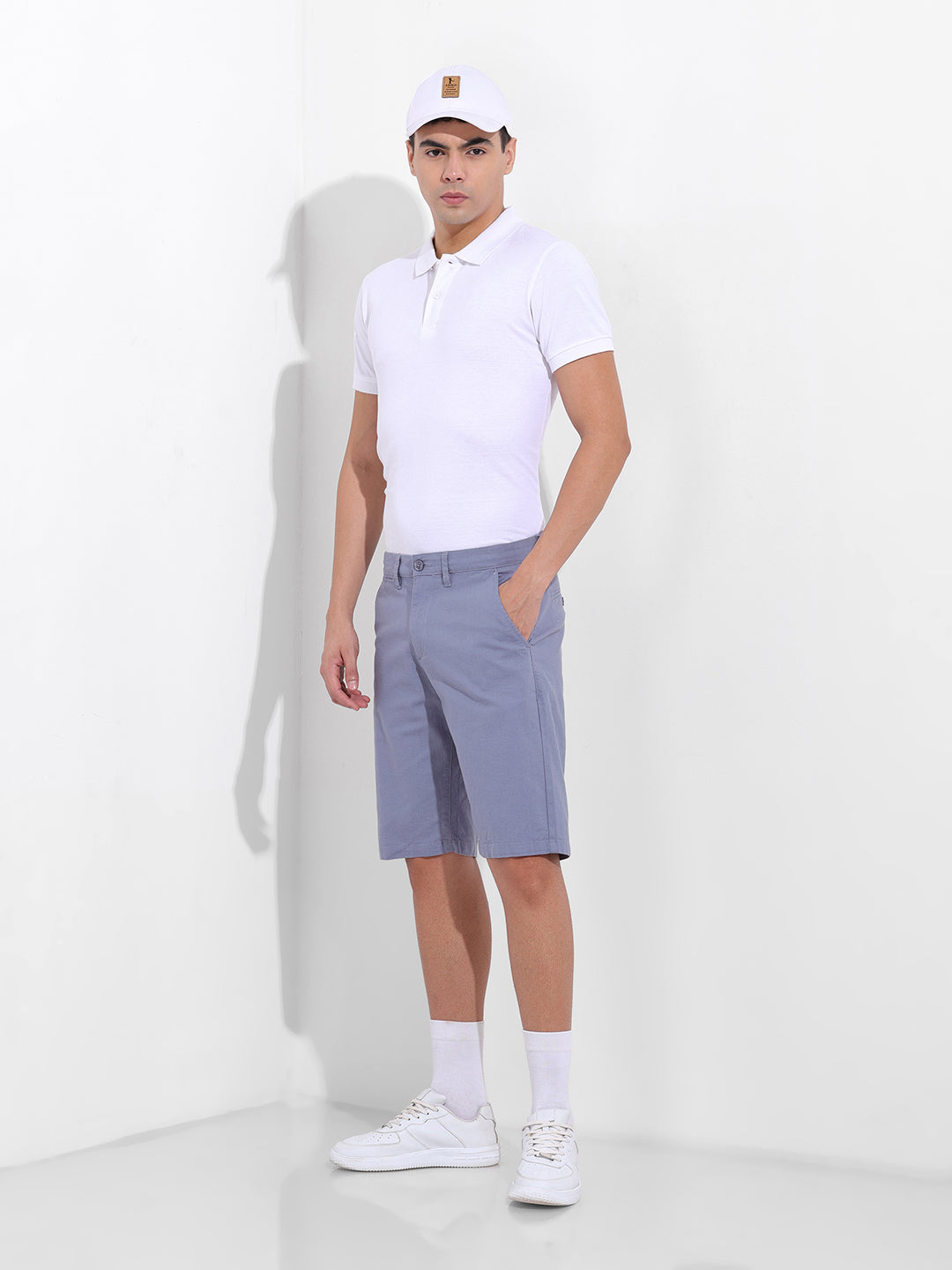 Men's White Slim Fit Graphic Back Printed Polo Collar T-shirt