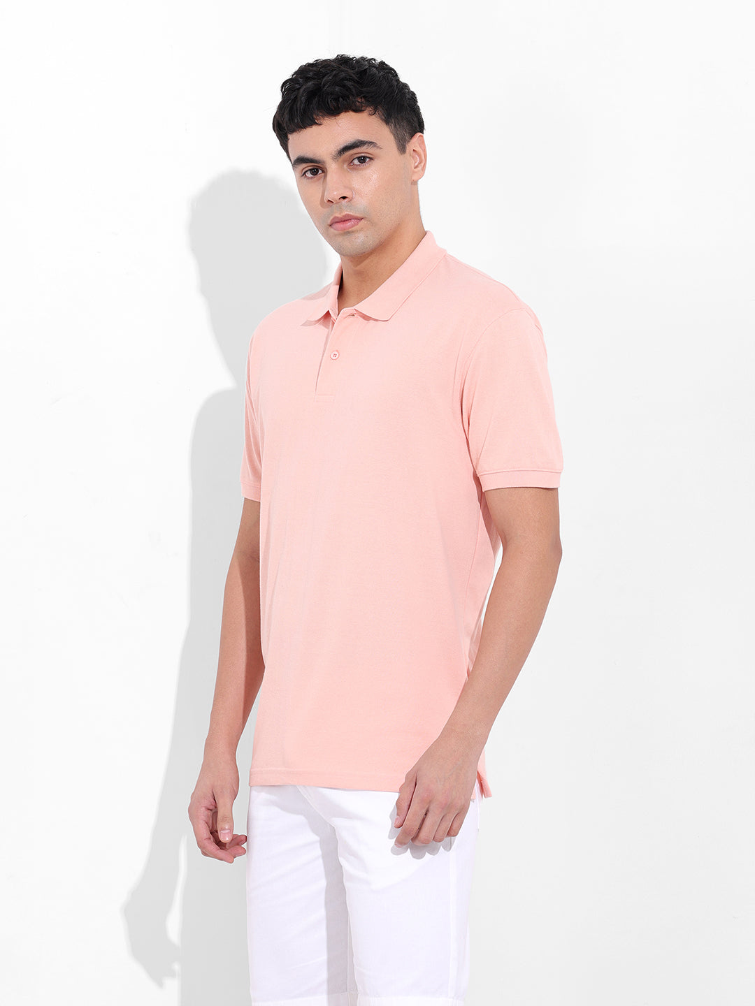 Men's Pink Slim Fit Graphic Back Printed Polo Collar T-shirt