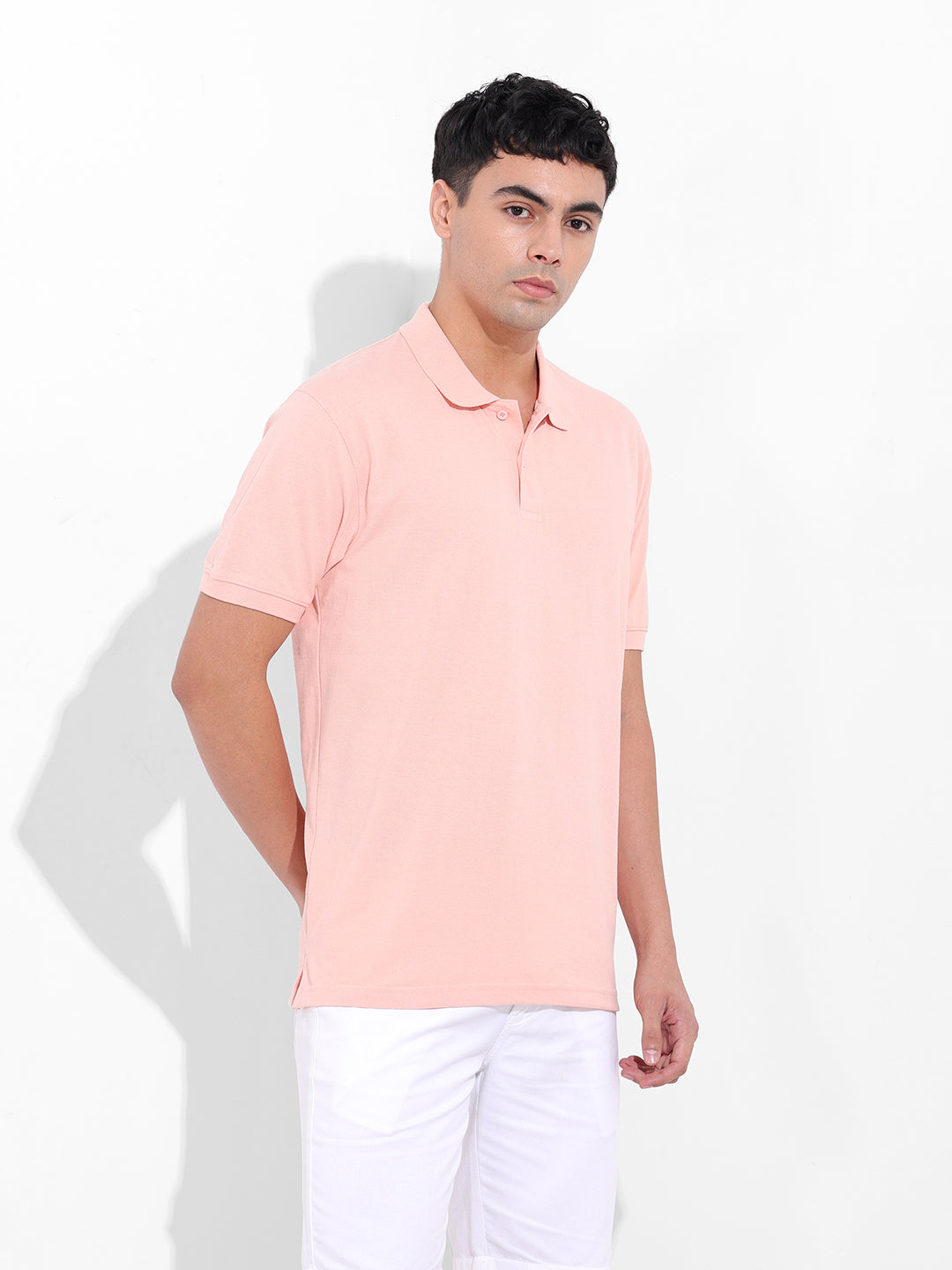 Men's Pink Slim Fit Graphic Back Printed Polo Collar T-shirt