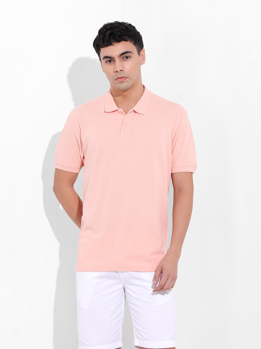 Men's Pink Slim Fit Graphic Back Printed Polo Collar T-shirt