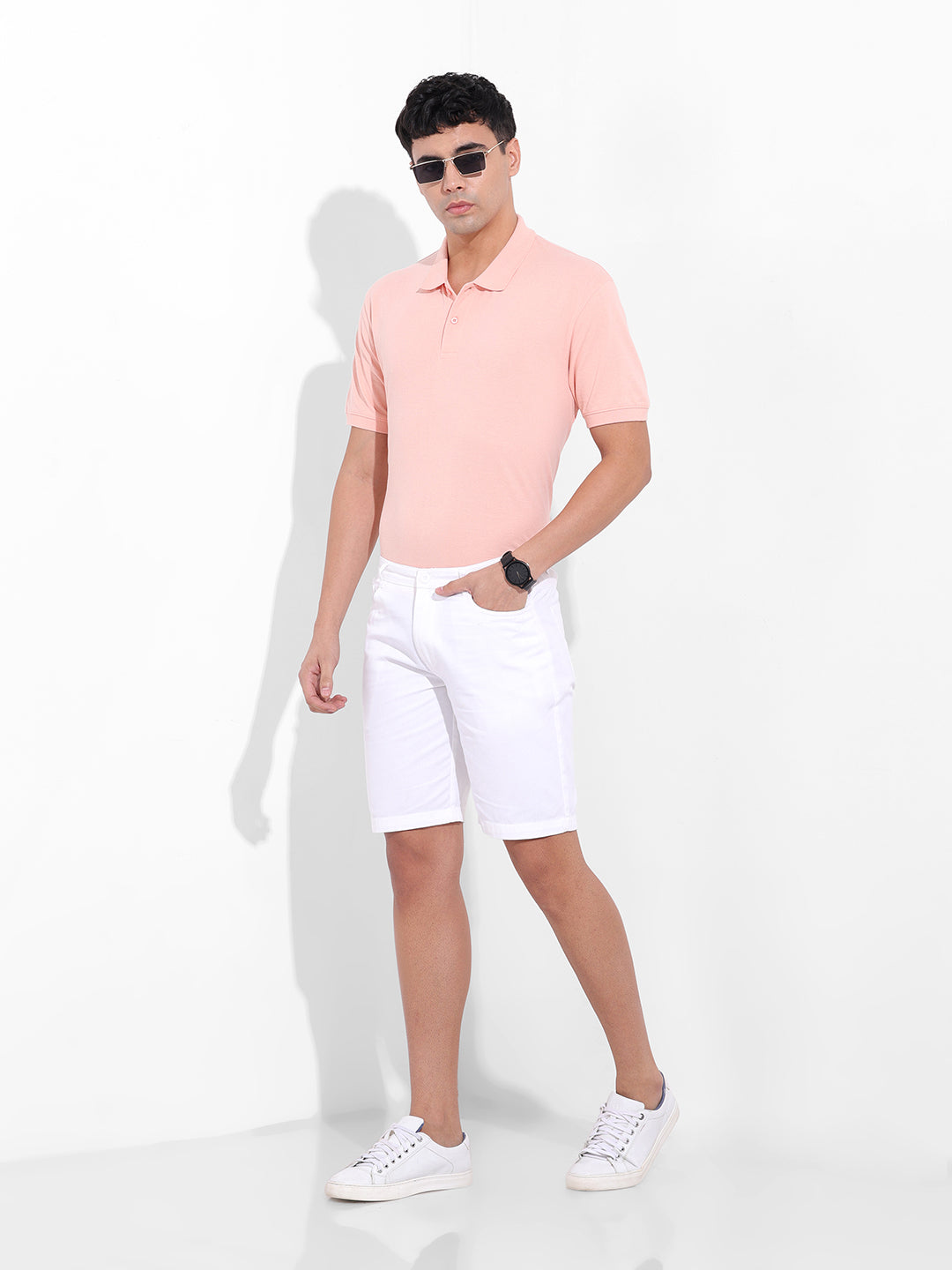 Men's Pink Slim Fit Graphic Back Printed Polo Collar T-shirt