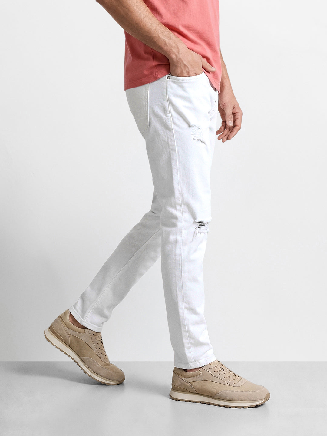 Men's White Slim Fit Solid Casual Jeans