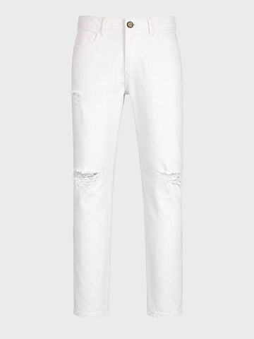 Men's White Slim Fit Solid Casual Jeans