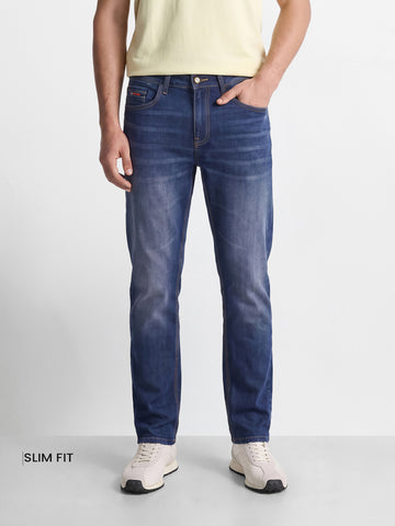 Men's Blue Slim Fit Solid Casual Jeans