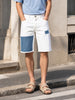 Men's White Slim Fit Colourblocked Casual Shorts