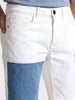 Men's White Slim Fit Colourblocked Casual Shorts