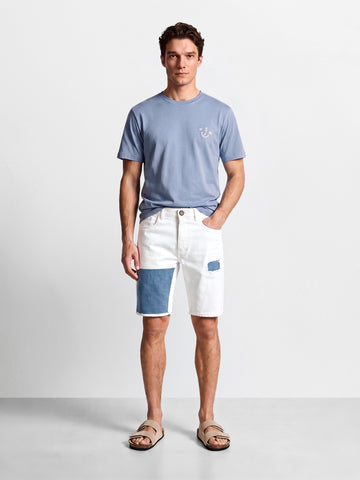Men's White Slim Fit Colourblocked Casual Shorts