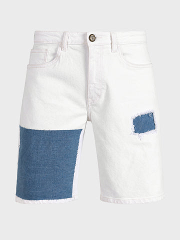 Men's White Slim Fit Colourblocked Casual Shorts