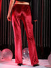 Women's Red Regular Fit Solid Velvet Bootcut Trousers