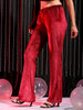 Women's Red Regular Fit Solid Velvet Bootcut Trousers
