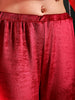Women's Red Regular Fit Solid Velvet Bootcut Trousers