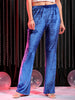 Women's Blue Regular Fit Solid Velvet Bootcut Trousers