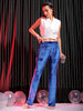 Women's Blue Regular Fit Solid Velvet Bootcut Trousers