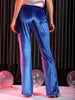 Women's Blue Regular Fit Solid Velvet Bootcut Trousers