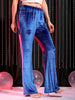 Women's Blue Regular Fit Solid Velvet Bootcut Trousers