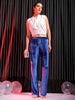 Women's Blue Regular Fit Solid Velvet Bootcut Trousers