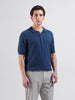 Men's Teal Slim Fit Textured Flat Knit Polo Collar T-Shirt