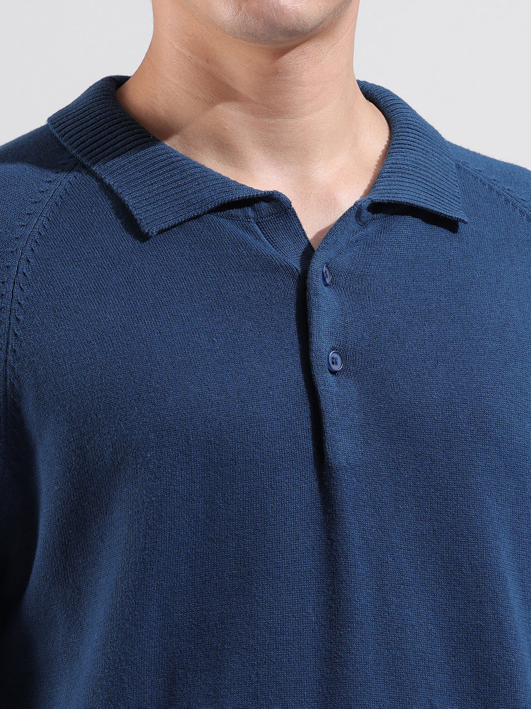 Men's Teal Slim Fit Textured Flat Knit Polo Collar T-Shirt